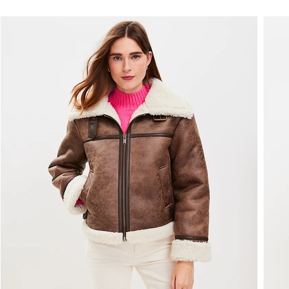 NWT Loft Faux Suede Sherpa Aviator Bomber Jacket - Picture 2 of 12